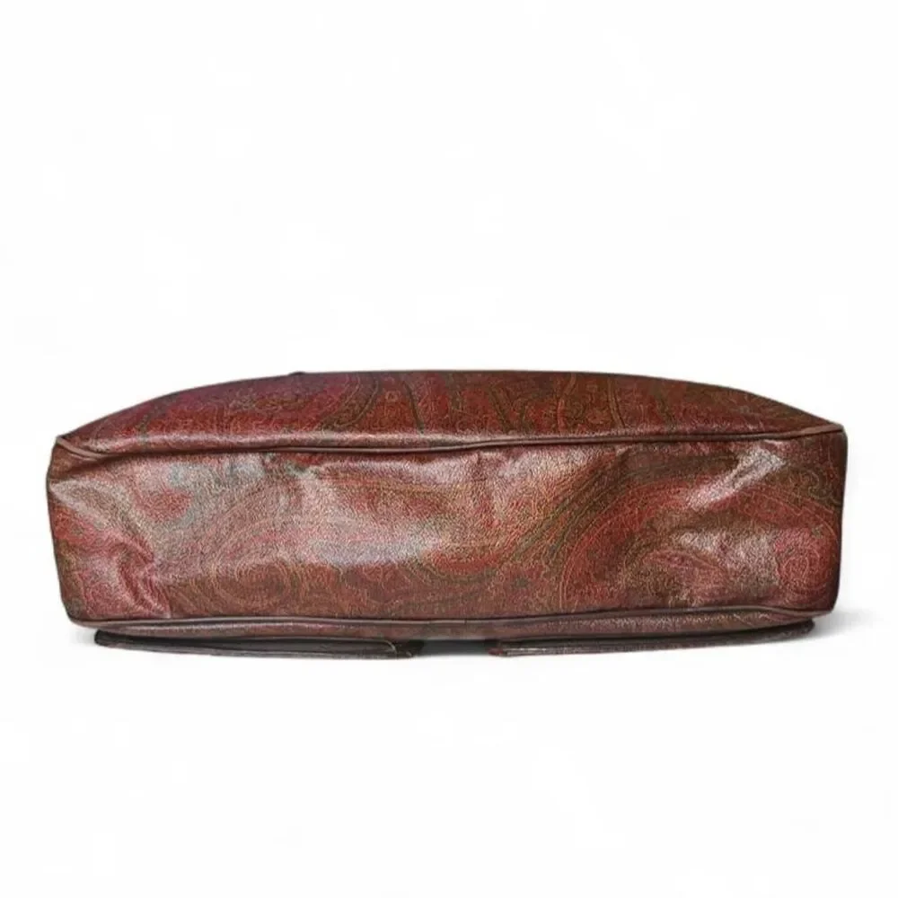 Vintage ETRO Milano Paisley Shoulder Bag Bowler Satchel Brown Leather Italy 13”